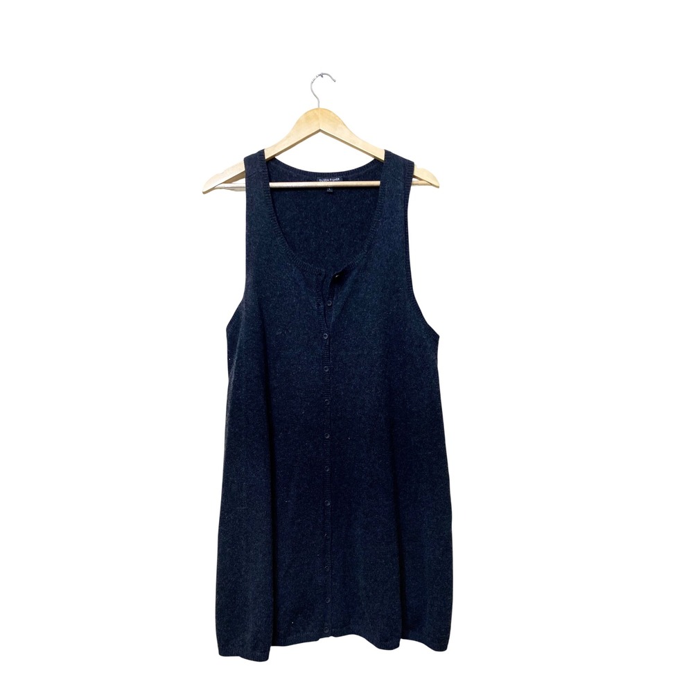 Eileen Fisher Charcoal Gray Cotton Cashmere‎ Longline Button Front Vest Large